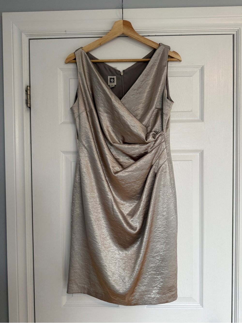 Anne Klein Shimmery Taupe Sleeveless Draped Cocktail Dress